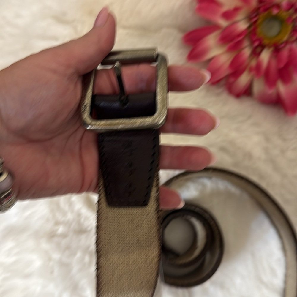 John Varvatos Men's Tan Canvas Belt with Silver Buckle - Picture 10 of 14